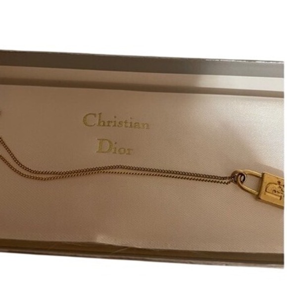 Christian Dior Gold Tone Lock Charm Chain Necklace